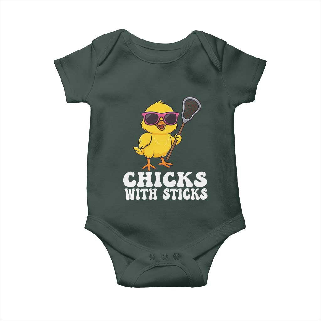 Funny Lax Girl Baby Onesie Chicks With Sticks Lacrosse Shooter