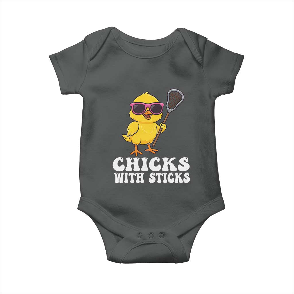 Funny Lax Girl Baby Onesie Chicks With Sticks Lacrosse Shooter