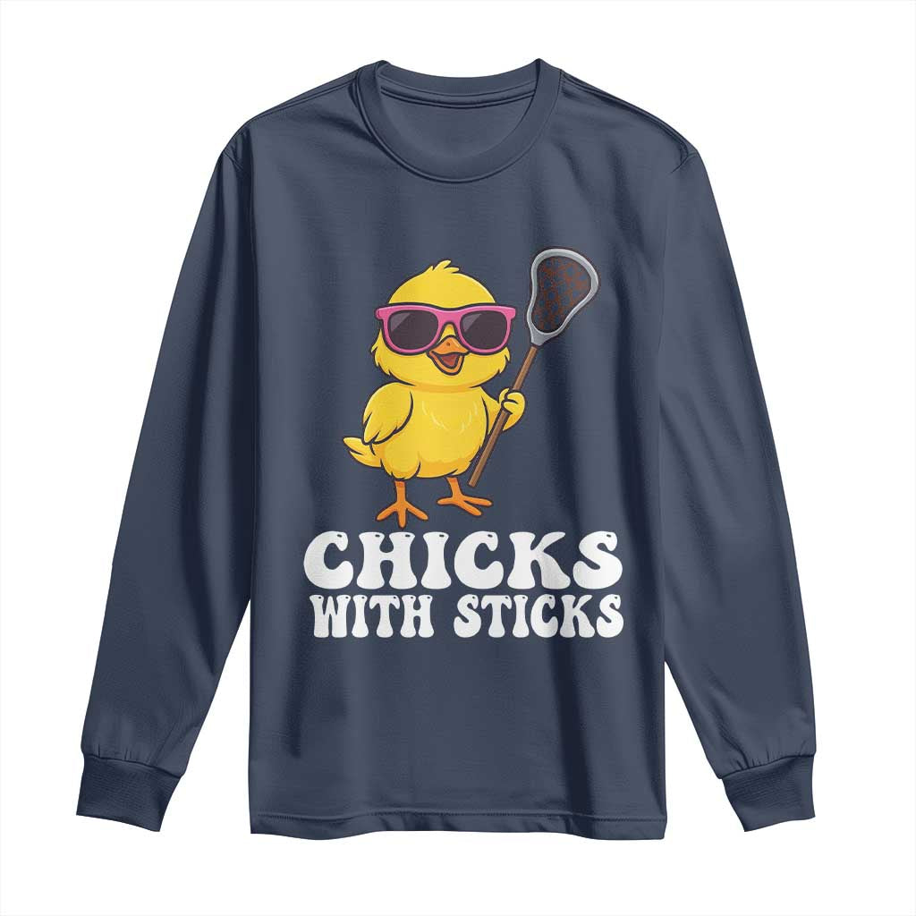 Funny Lax Girl Long Sleeve Shirt Chicks With Sticks Lacrosse Shooter