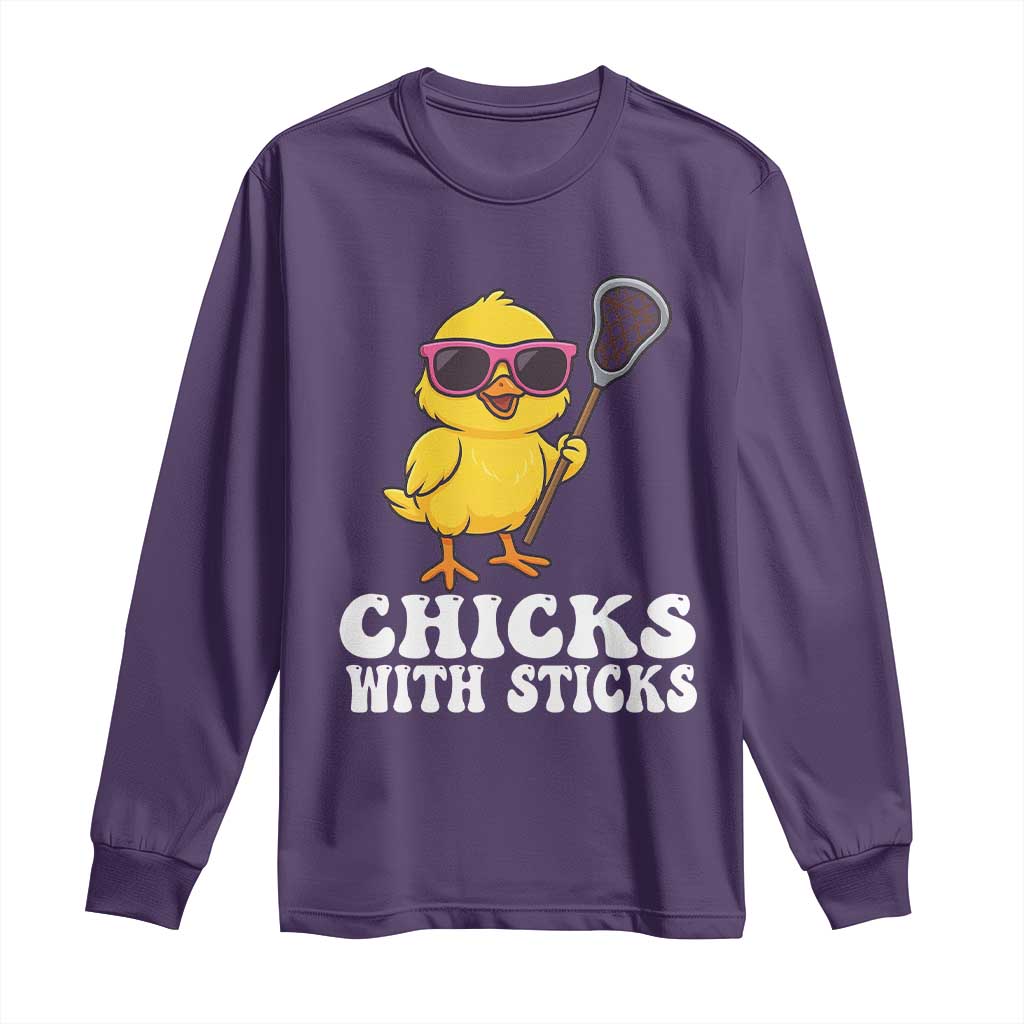 Funny Lax Girl Long Sleeve Shirt Chicks With Sticks Lacrosse Shooter