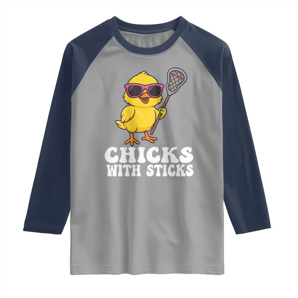 Funny Lax Girl Raglan Shirt Chicks With Sticks Lacrosse Shooter