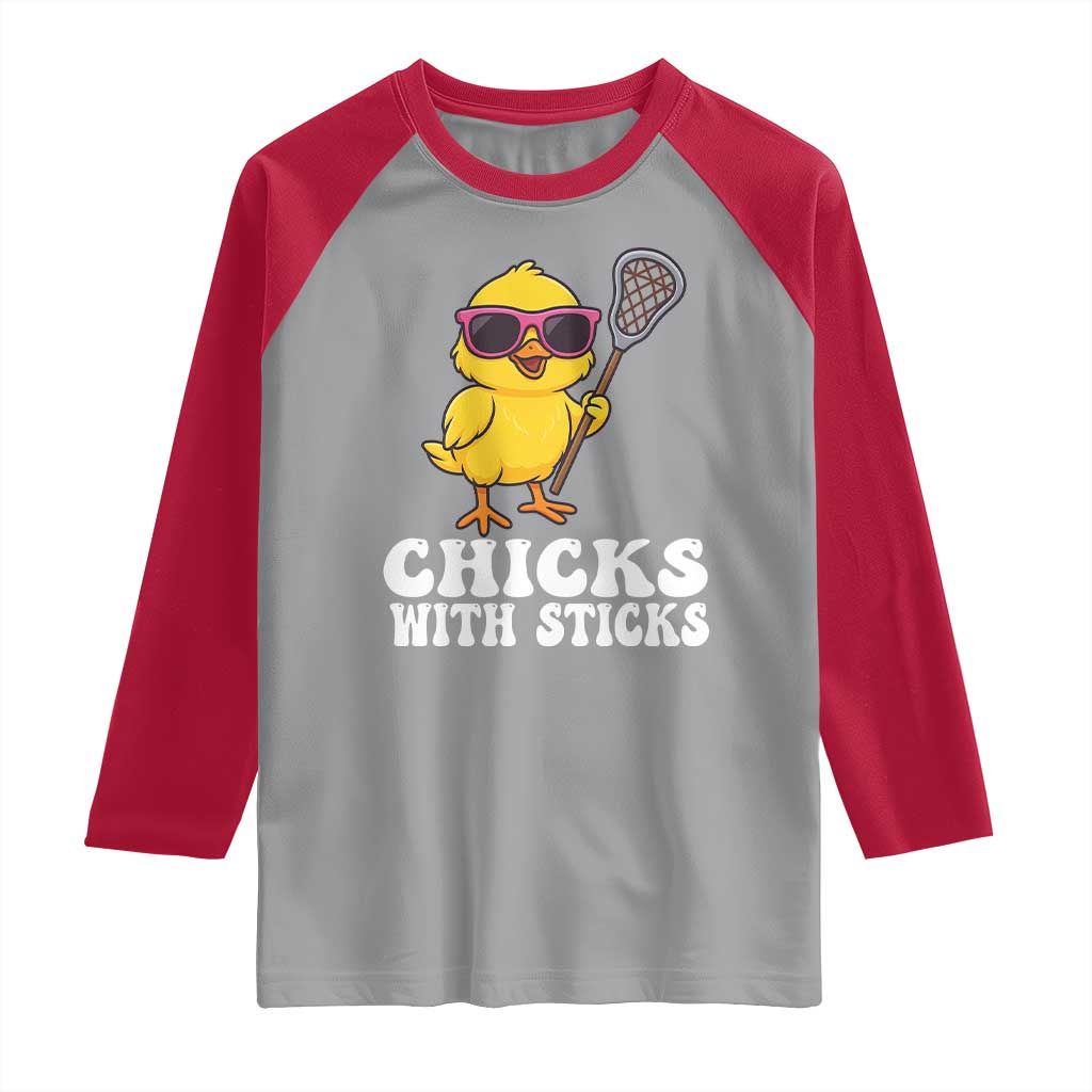 Funny Lax Girl Raglan Shirt Chicks With Sticks Lacrosse Shooter