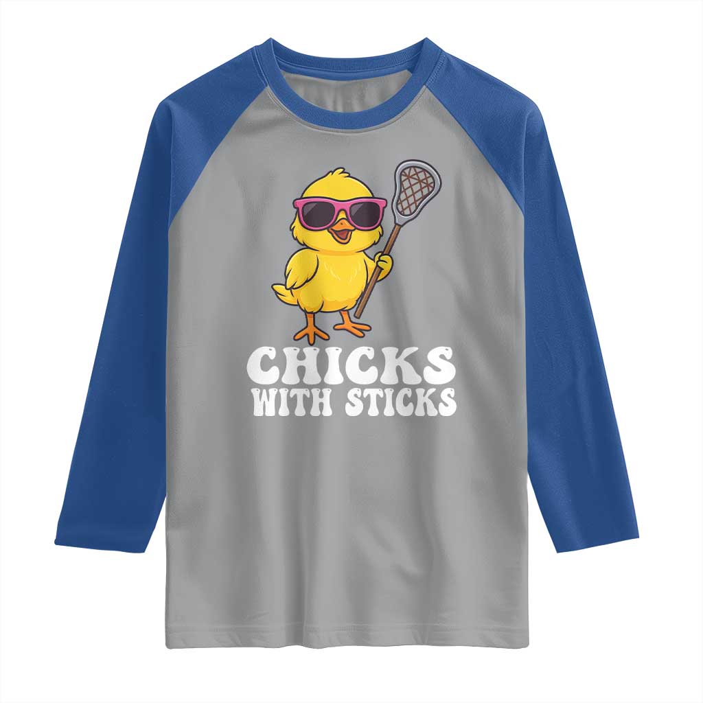 Funny Lax Girl Raglan Shirt Chicks With Sticks Lacrosse Shooter