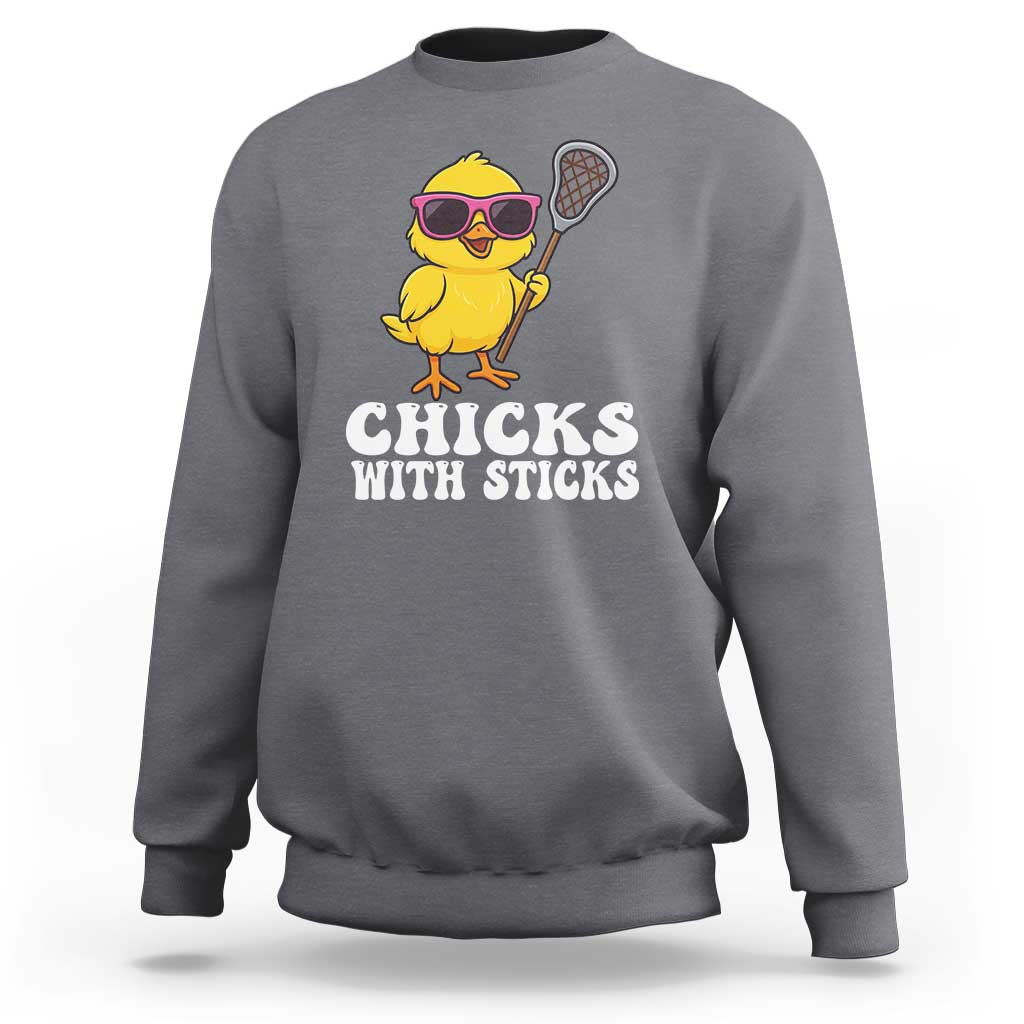 Funny Lax Girl Sweatshirt Chicks With Sticks Lacrosse Shooter