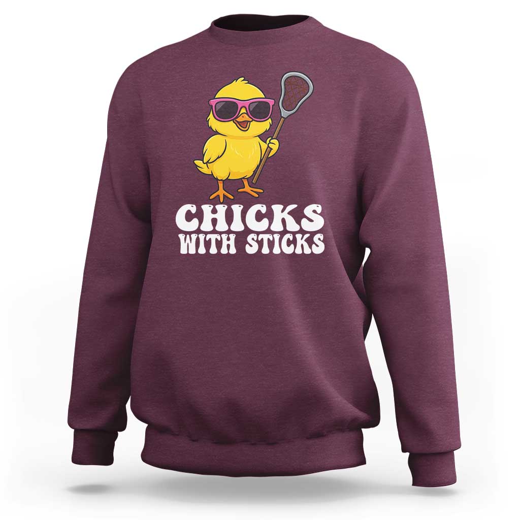 Funny Lax Girl Sweatshirt Chicks With Sticks Lacrosse Shooter