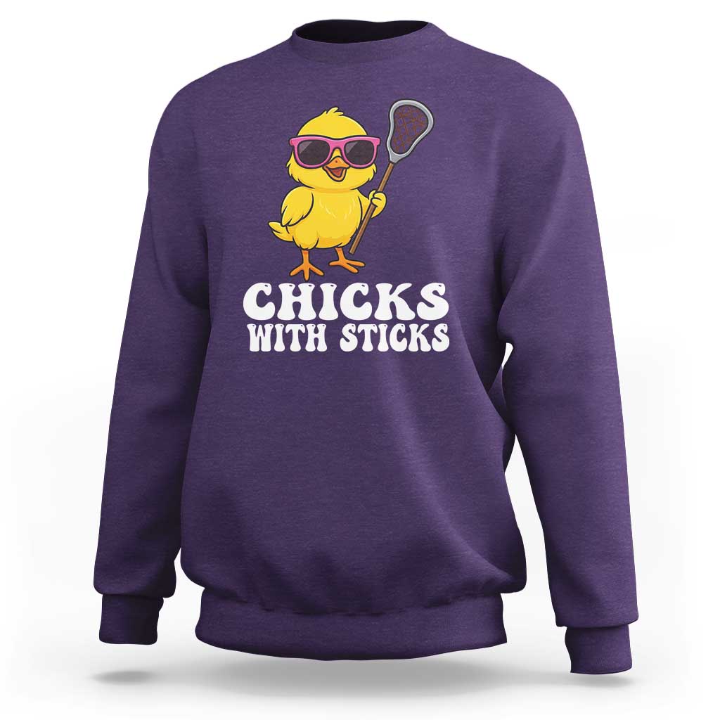 Funny Lax Girl Sweatshirt Chicks With Sticks Lacrosse Shooter