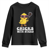 Funny Lax Girl Youth Sweatshirt Chicks With Sticks Lacrosse Shooter