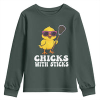 Funny Lax Girl Youth Sweatshirt Chicks With Sticks Lacrosse Shooter