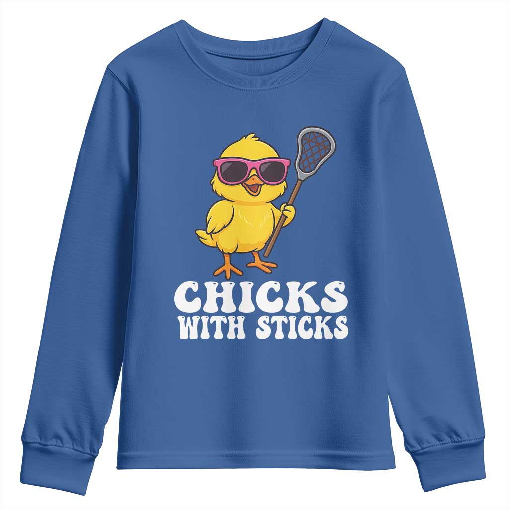 Funny Lax Girl Youth Sweatshirt Chicks With Sticks Lacrosse Shooter