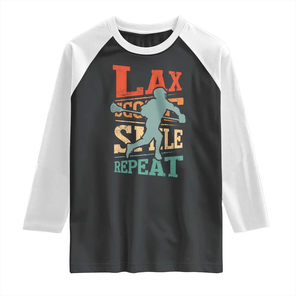 Funny Lax Score Smile Repeat Raglan Shirt Lax Lacrosse Lover
