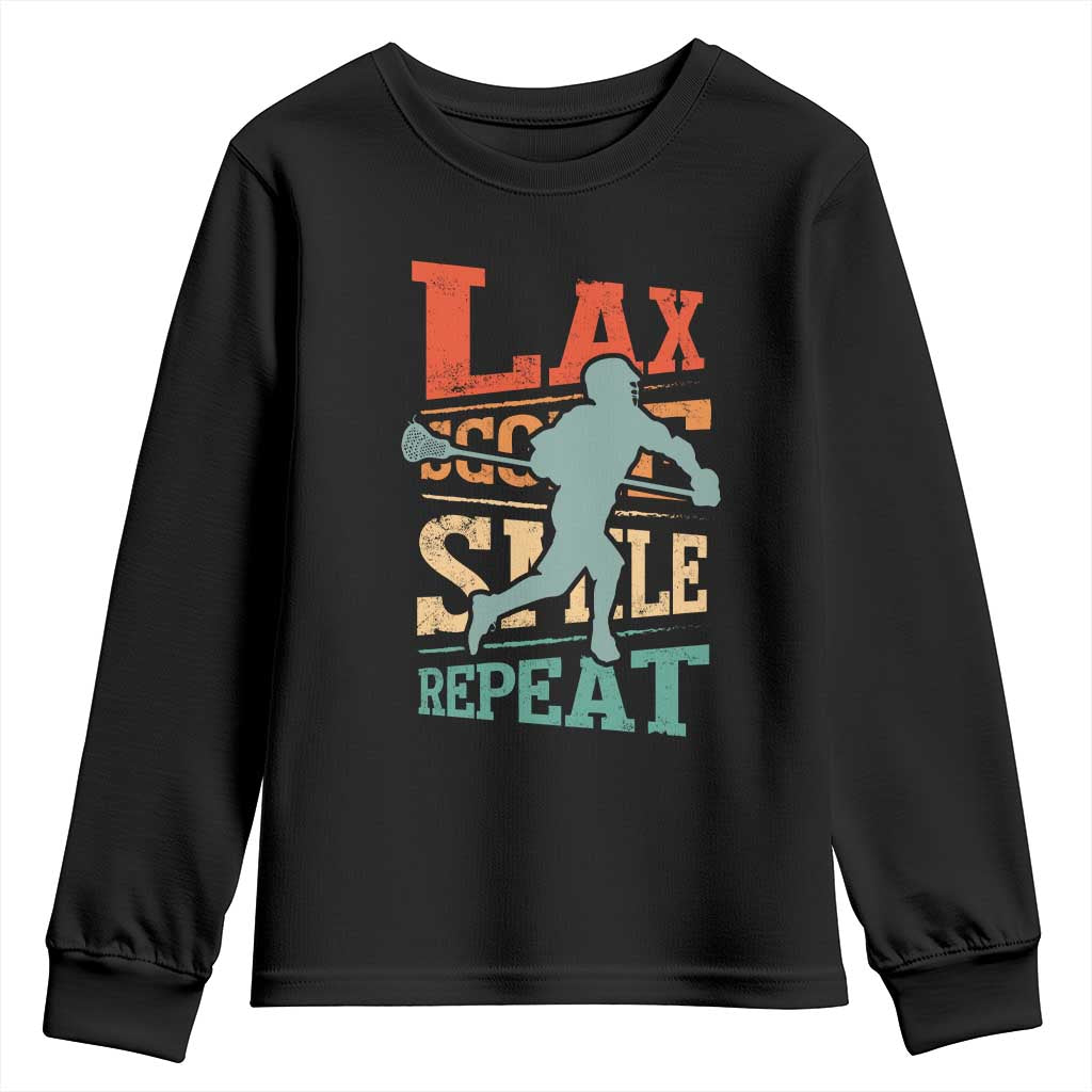 Funny Lax Score Smile Repeat Youth Sweatshirt Lax Lacrosse Lover