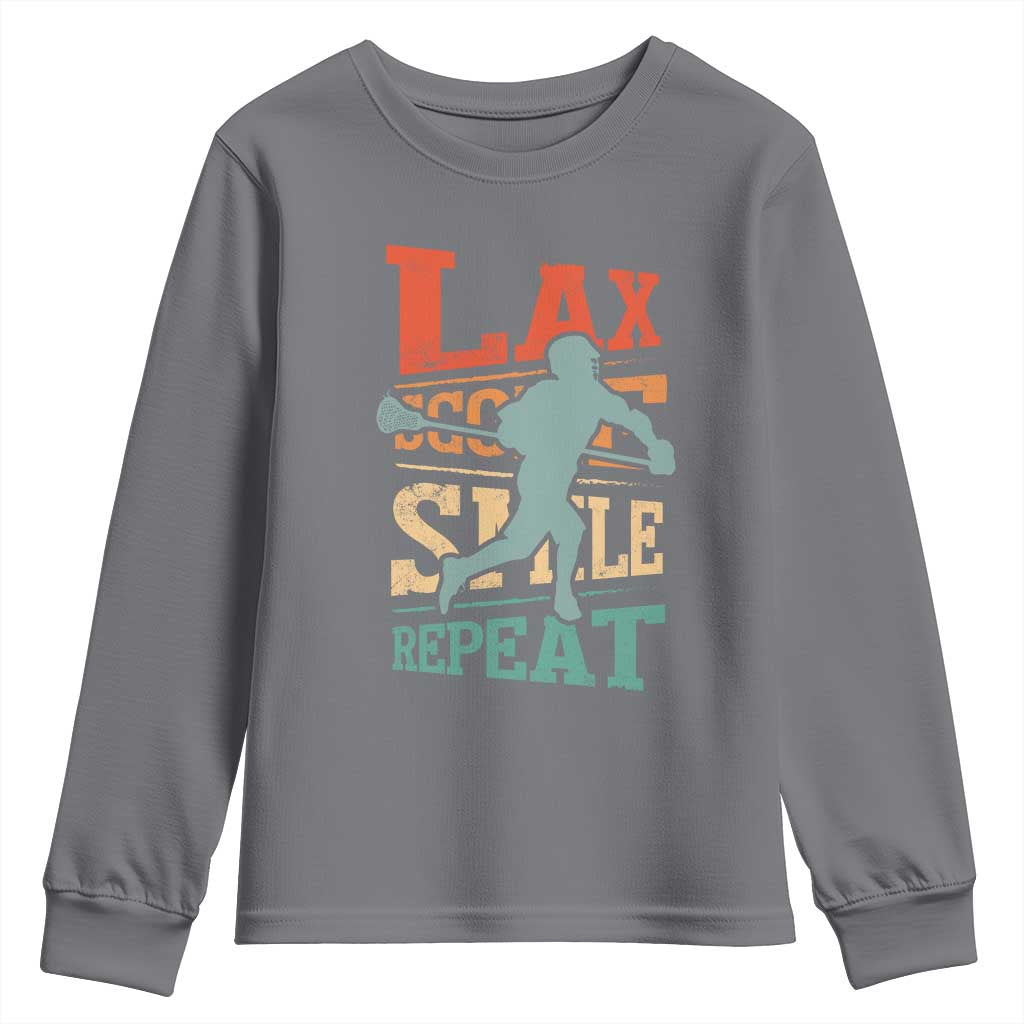 Funny Lax Score Smile Repeat Youth Sweatshirt Lax Lacrosse Lover