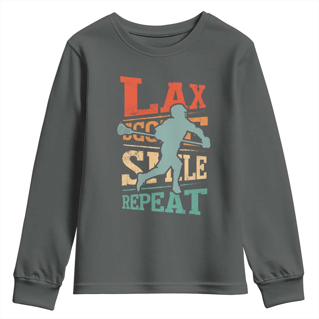 Funny Lax Score Smile Repeat Youth Sweatshirt Lax Lacrosse Lover