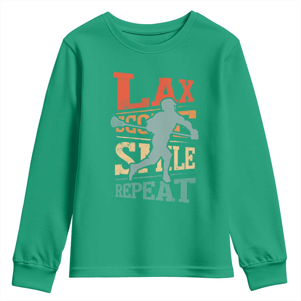 Funny Lax Score Smile Repeat Youth Sweatshirt Lax Lacrosse Lover