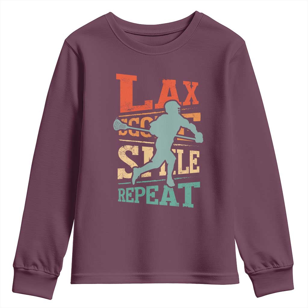 Funny Lax Score Smile Repeat Youth Sweatshirt Lax Lacrosse Lover