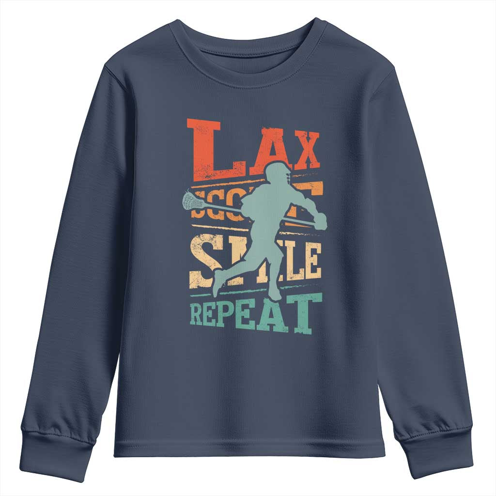 Funny Lax Score Smile Repeat Youth Sweatshirt Lax Lacrosse Lover
