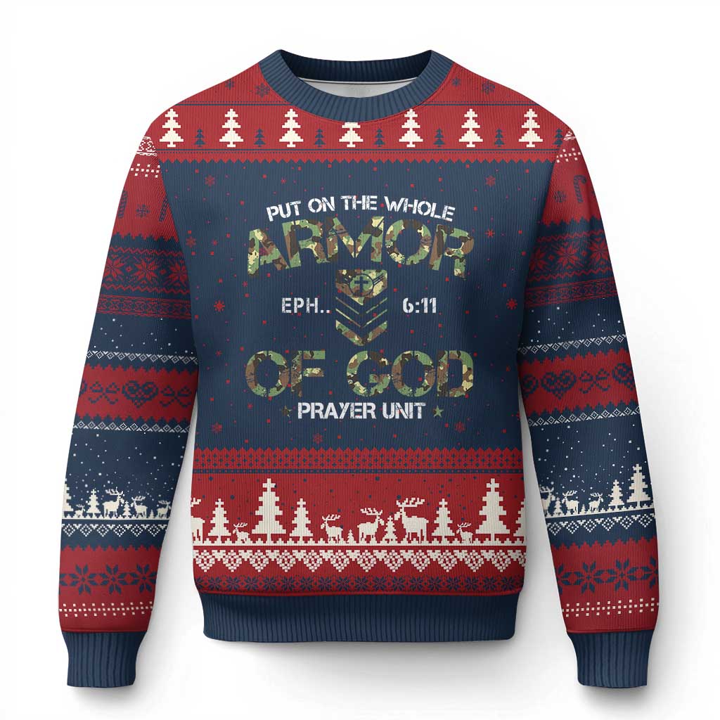 Put On The Whole Armor Of God Prayer Unit Ugly Christmas Sweater Ephesians 6:11 Christian Army - Wonder Print Shop