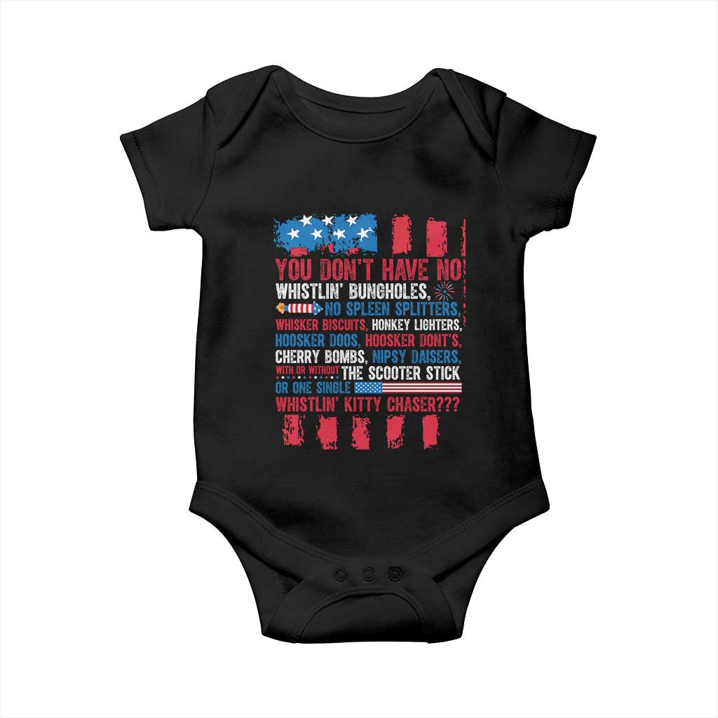 Funny You Dont Have No Whistlin Bugholes Baby Onesie 4th Of July American Flag