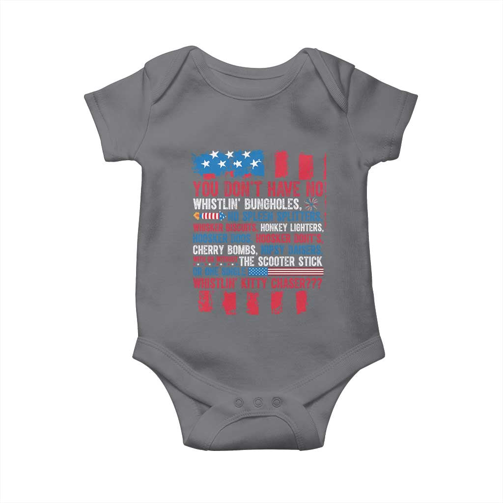 Funny You Dont Have No Whistlin Bugholes Baby Onesie 4th Of July American Flag