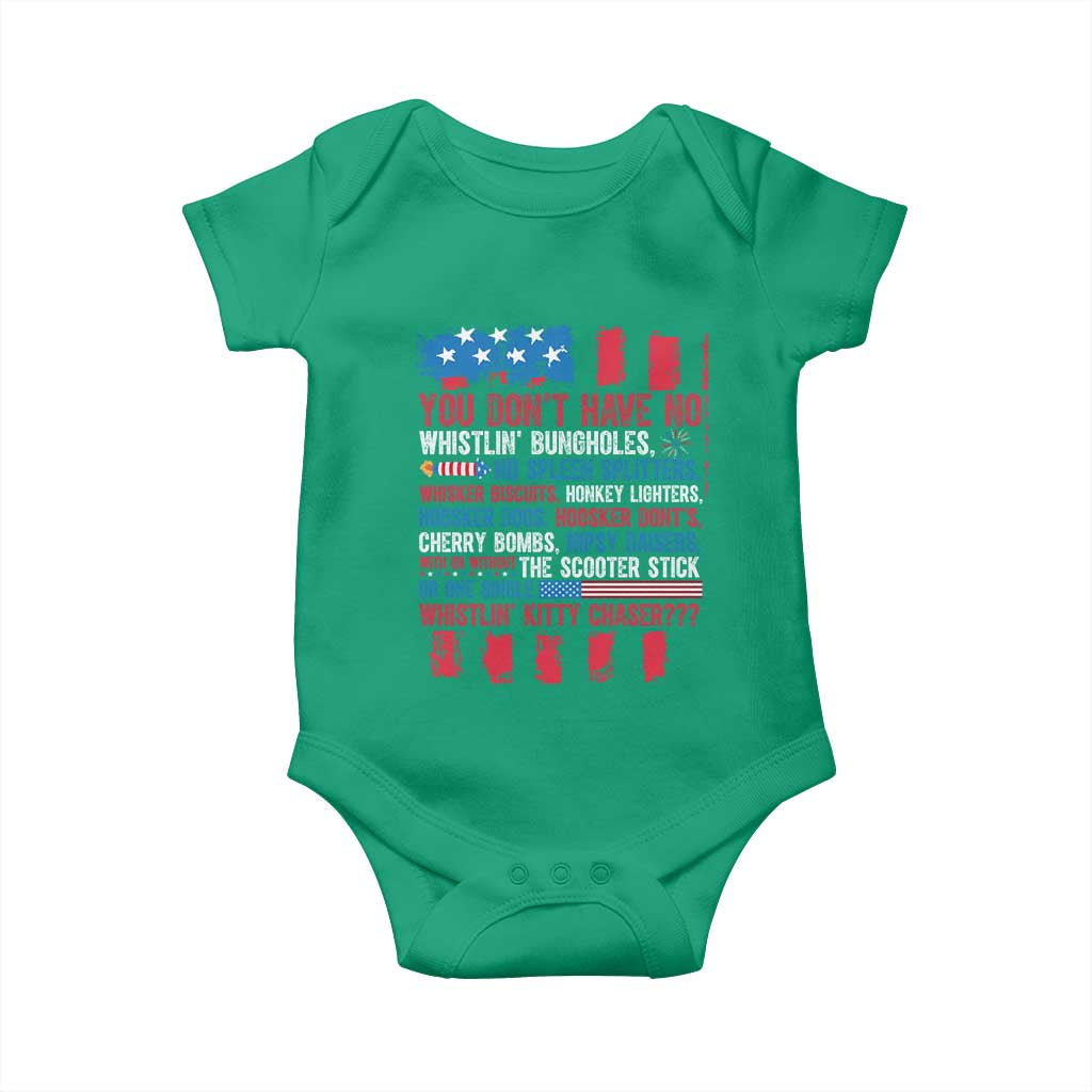 Funny You Dont Have No Whistlin Bugholes Baby Onesie 4th Of July American Flag