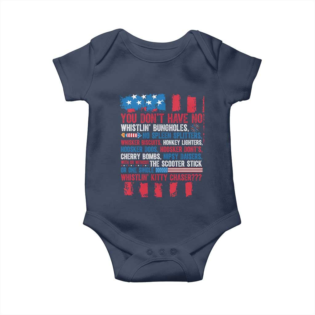 Funny You Dont Have No Whistlin Bugholes Baby Onesie 4th Of July American Flag