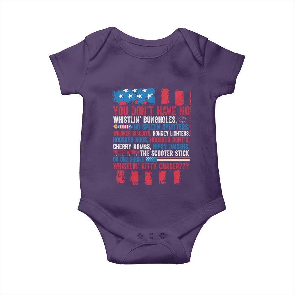 Funny You Dont Have No Whistlin Bugholes Baby Onesie 4th Of July American Flag