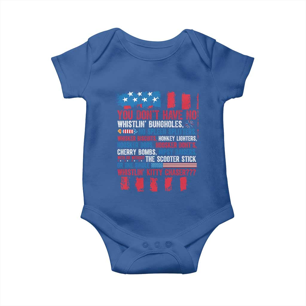 Funny You Dont Have No Whistlin Bugholes Baby Onesie 4th Of July American Flag