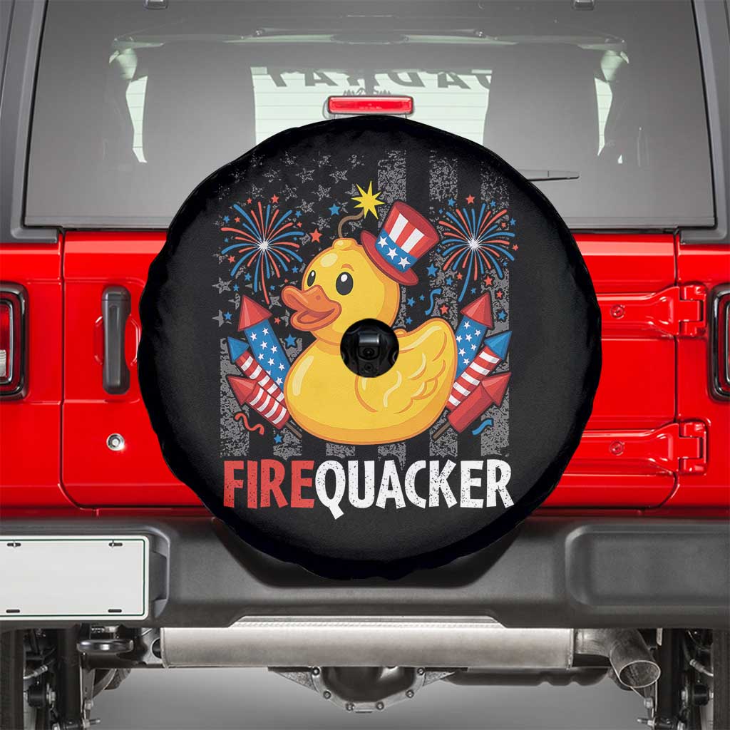 Funny 4th of July Duck Firequacker Spare Tire Cover Patriotic Vintage American Flag - Wonder Print Shop