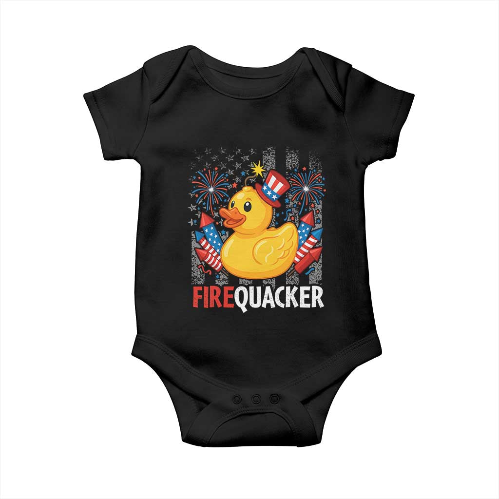 Funny 4th of July Duck Firequacker Baby Onesie Patriotic Vintage American Flag - Wonder Print Shop