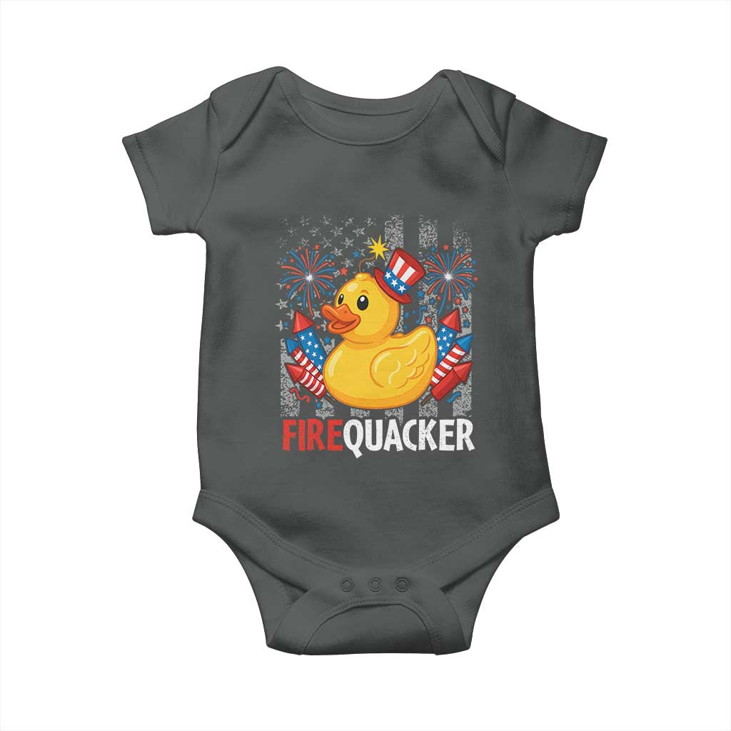 Funny 4th of July Duck Firequacker Baby Onesie Patriotic Vintage American Flag - Wonder Print Shop