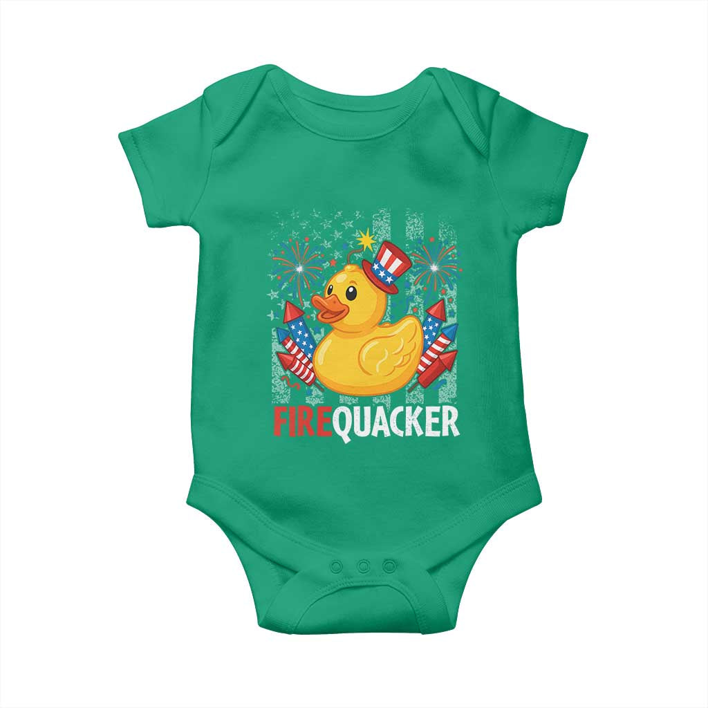 Funny 4th of July Duck Firequacker Baby Onesie Patriotic Vintage American Flag - Wonder Print Shop