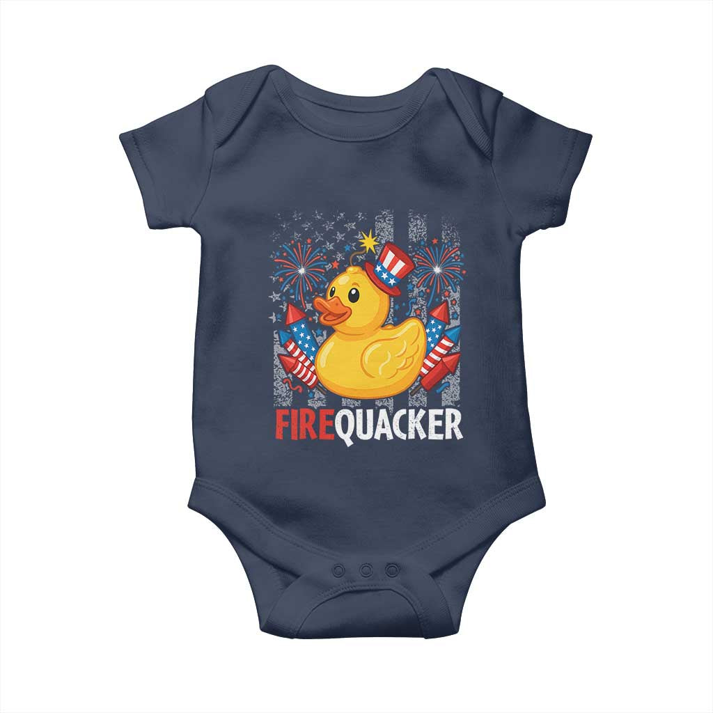 Funny 4th of July Duck Firequacker Baby Onesie Patriotic Vintage American Flag - Wonder Print Shop