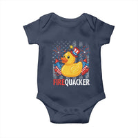 Funny 4th of July Duck Firequacker Baby Onesie Patriotic Vintage American Flag - Wonder Print Shop