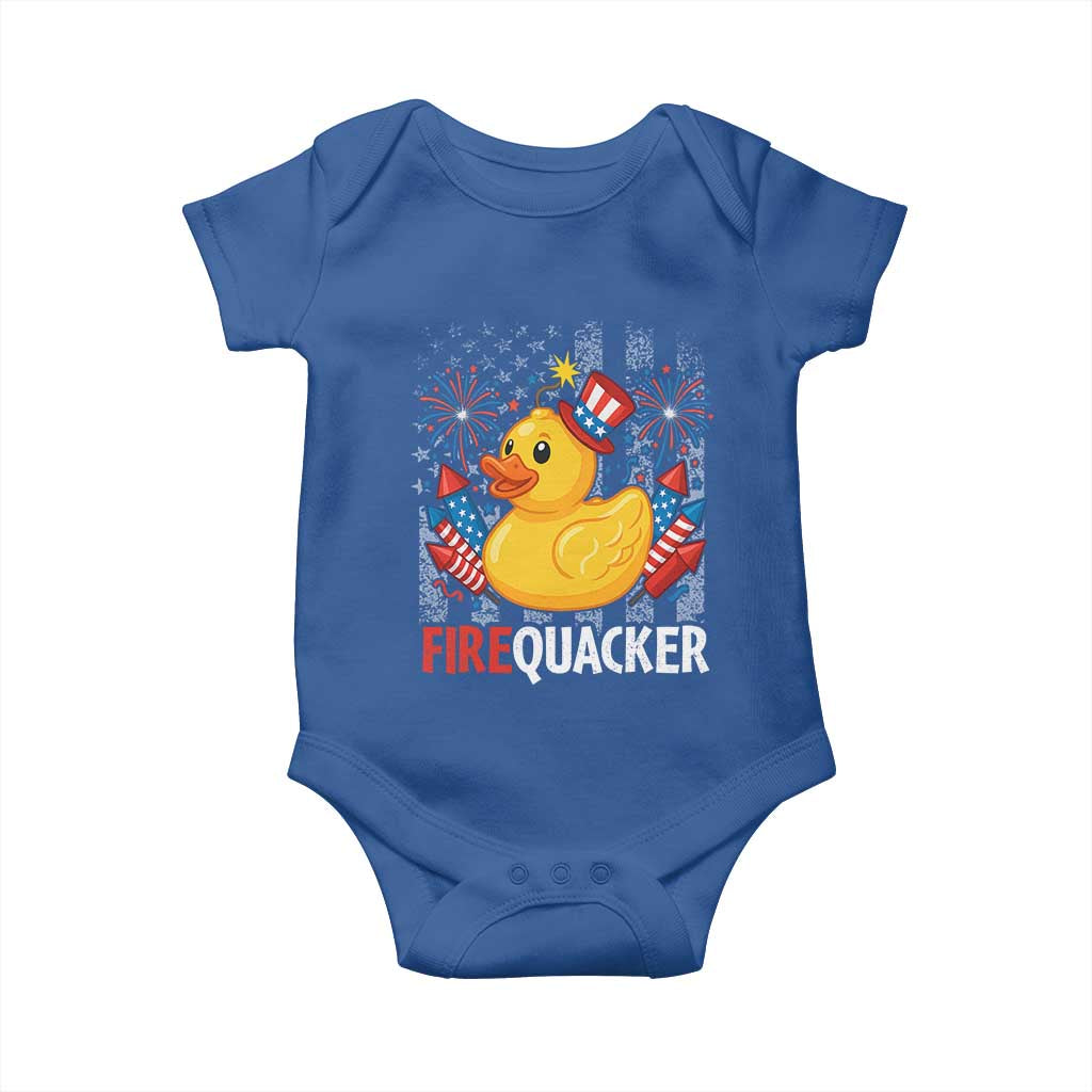 Funny 4th of July Duck Firequacker Baby Onesie Patriotic Vintage American Flag - Wonder Print Shop