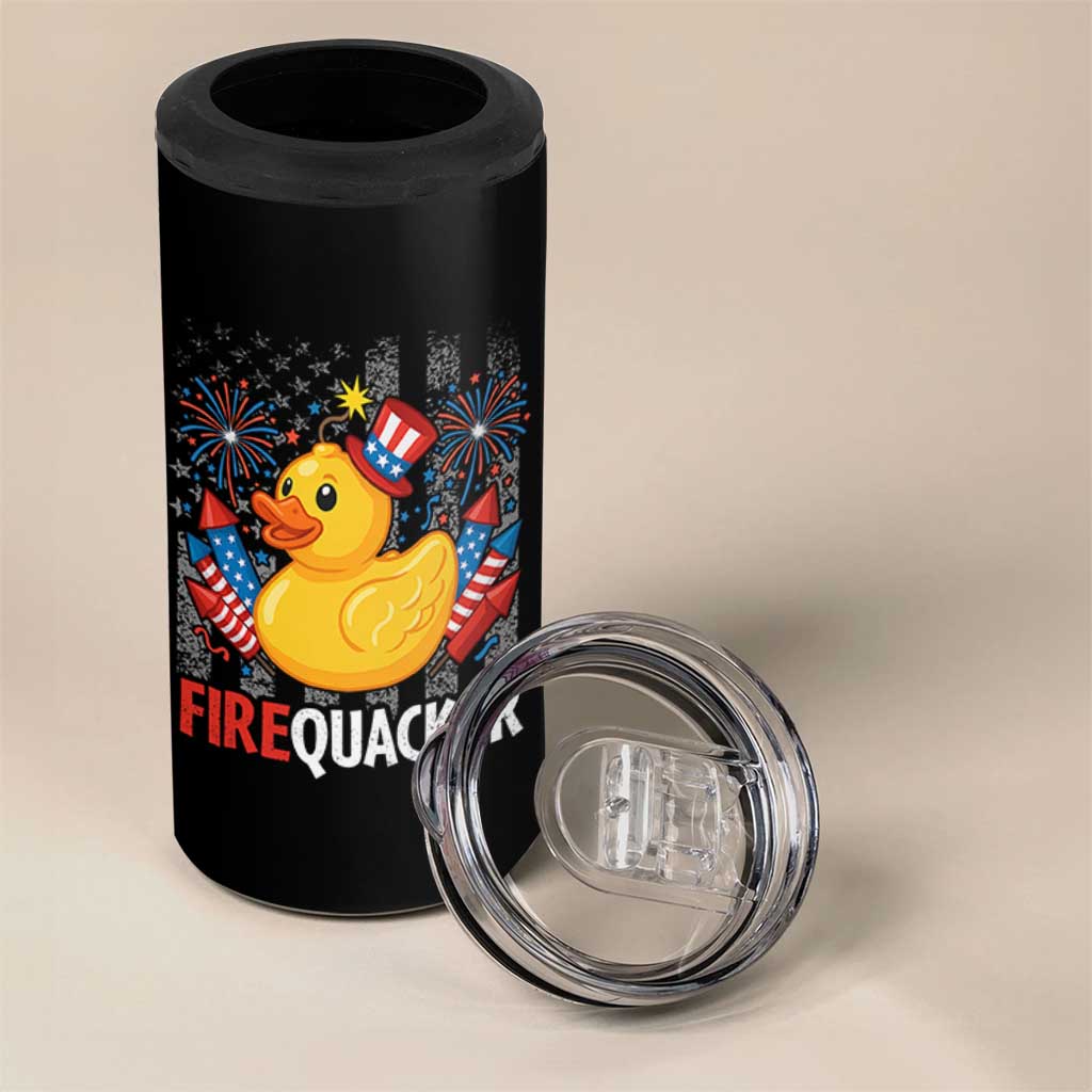 Funny 4th of July Duck Firequacker 4 in 1 Can Cooler Tumbler Patriotic Vintage American Flag - Wonder Print Shop