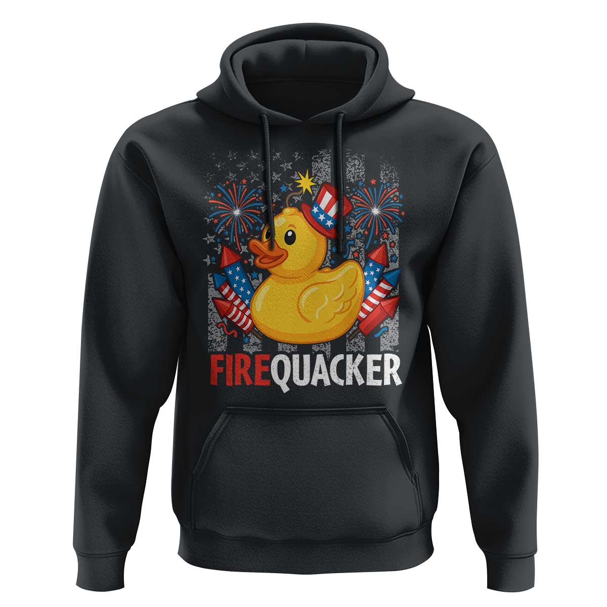 Funny 4th of July Duck Firequacker Hoodie Patriotic Vintage American Flag - Wonder Print Shop