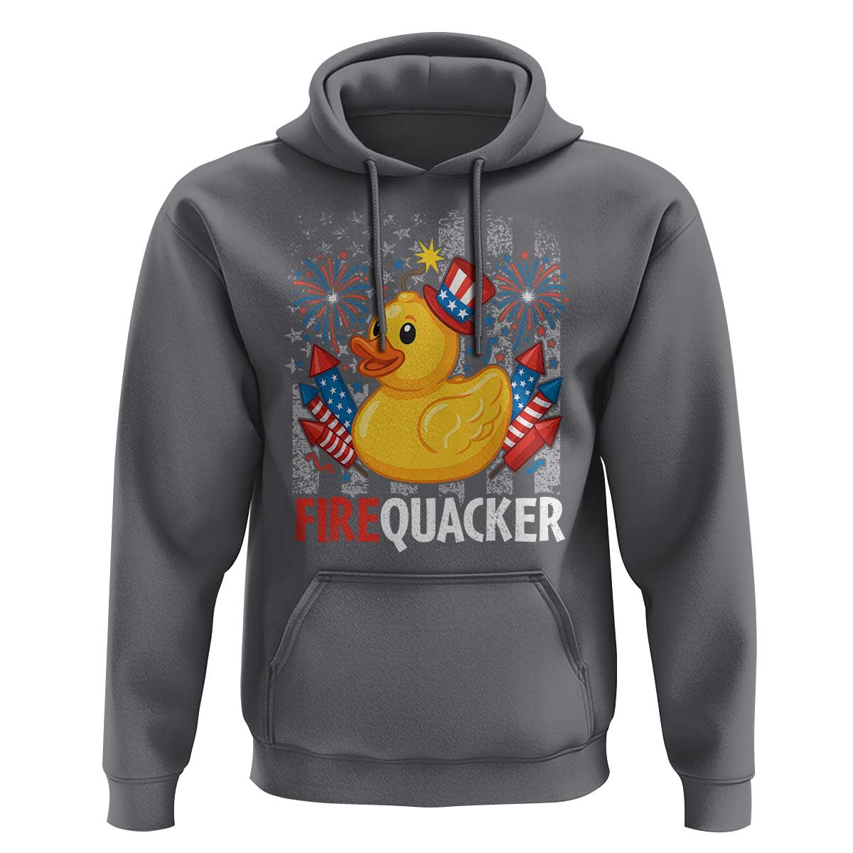 Funny 4th of July Duck Firequacker Hoodie Patriotic Vintage American Flag - Wonder Print Shop