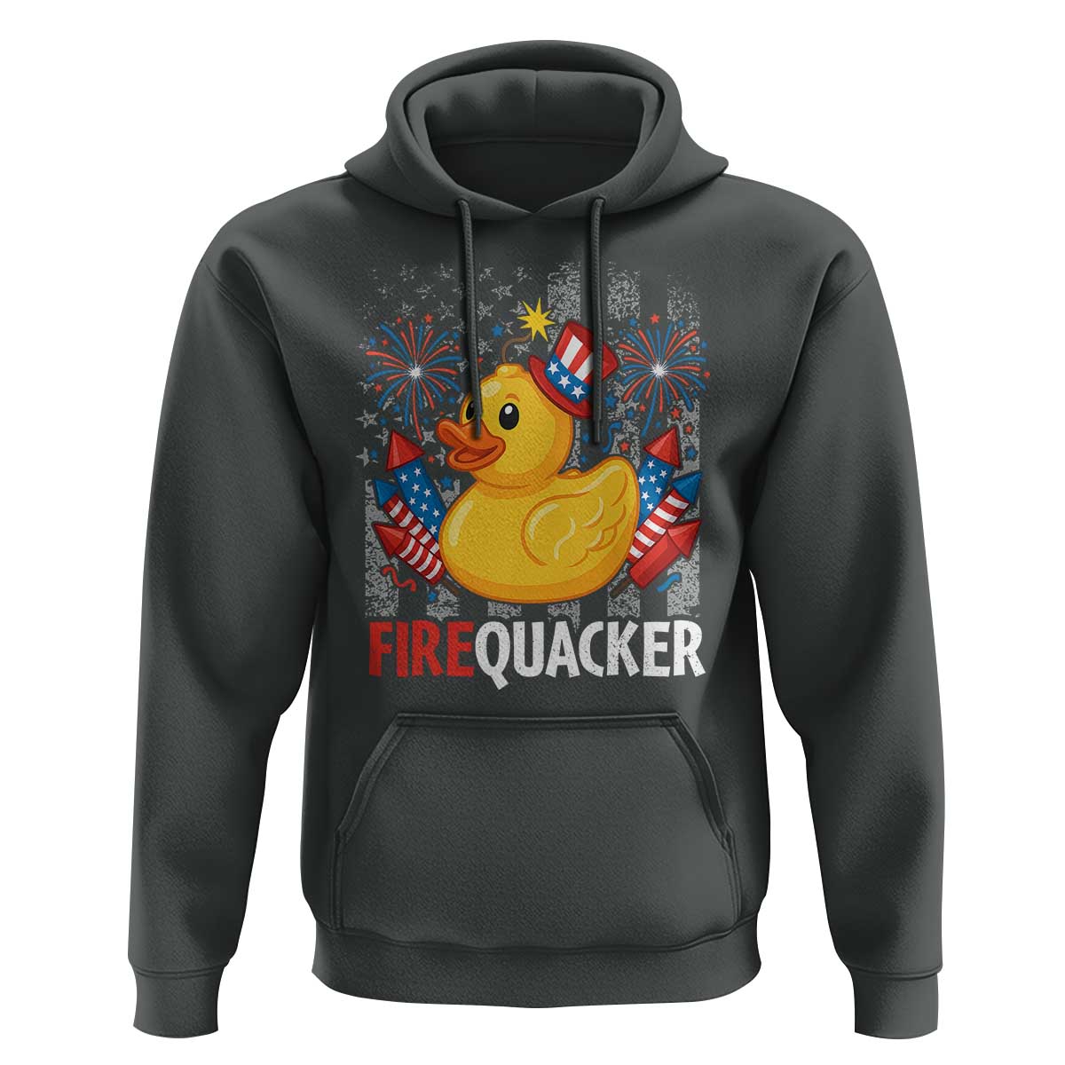 Funny 4th of July Duck Firequacker Hoodie Patriotic Vintage American Flag - Wonder Print Shop