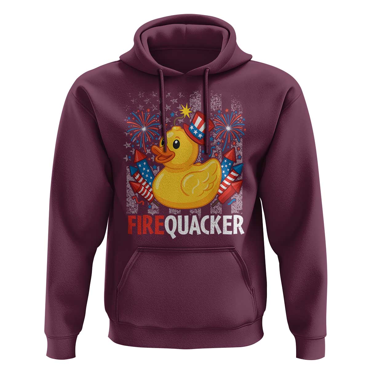 Funny 4th of July Duck Firequacker Hoodie Patriotic Vintage American Flag - Wonder Print Shop
