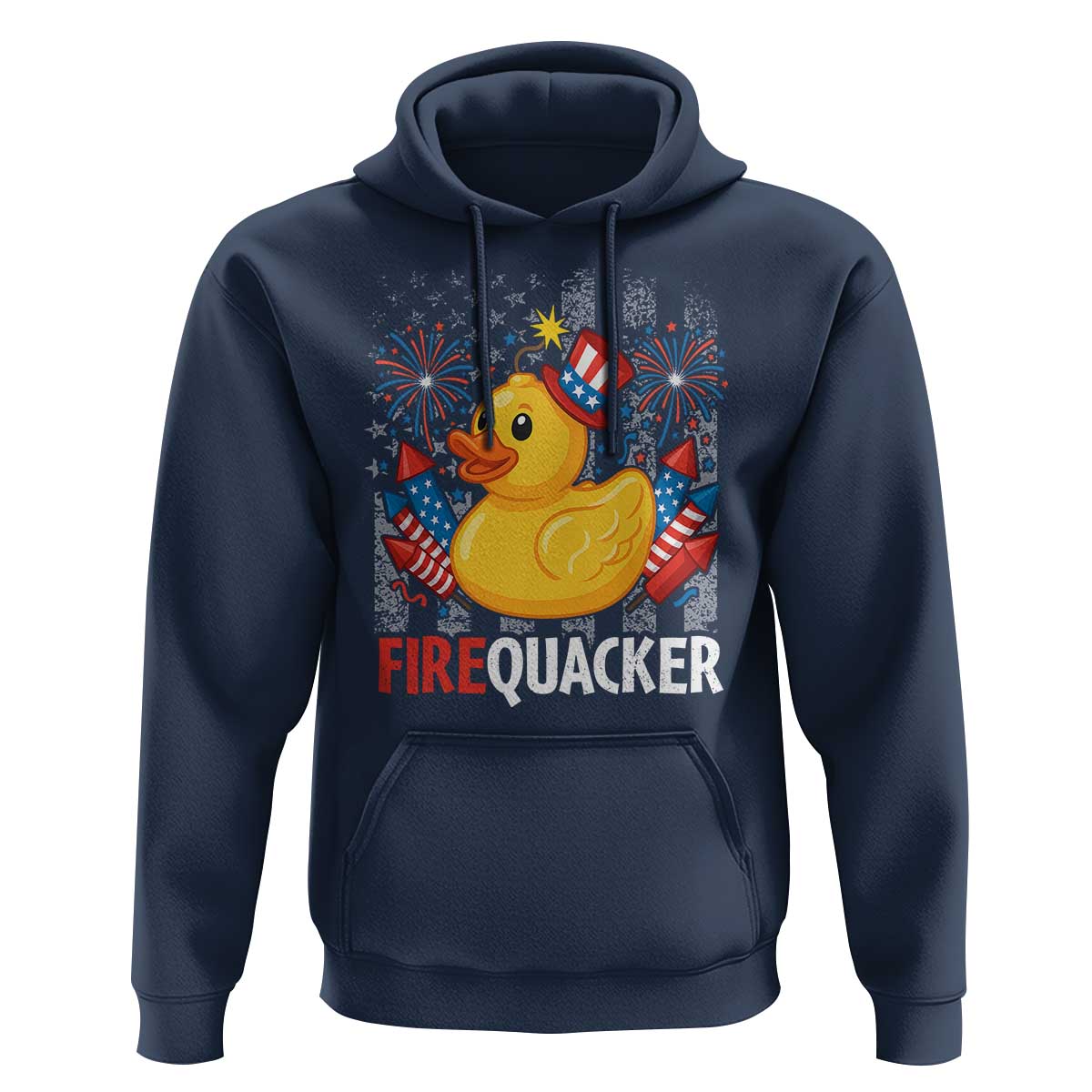 Funny 4th of July Duck Firequacker Hoodie Patriotic Vintage American Flag - Wonder Print Shop