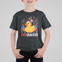 Funny 4th of July Duck Firequacker T Shirt For Kid Patriotic Vintage American Flag - Wonder Print Shop
