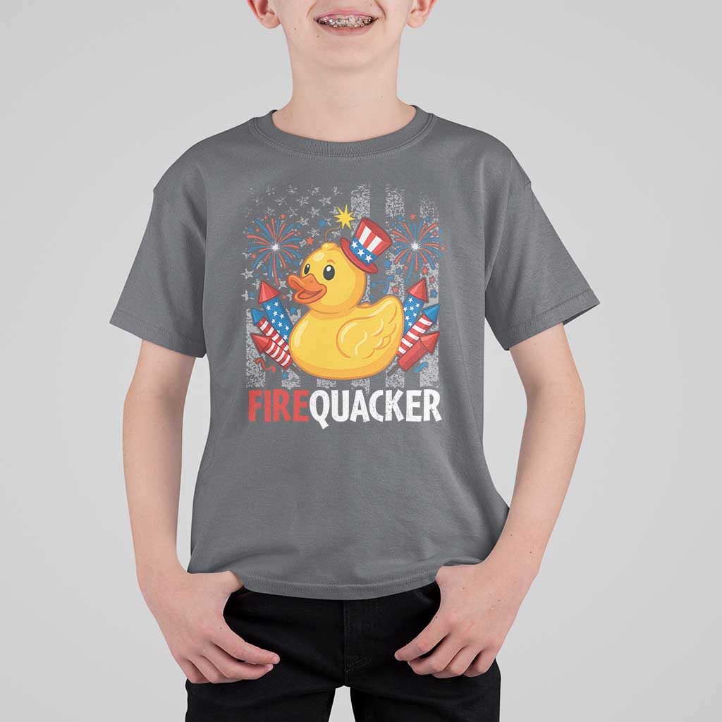 Funny 4th of July Duck Firequacker T Shirt For Kid Patriotic Vintage American Flag - Wonder Print Shop