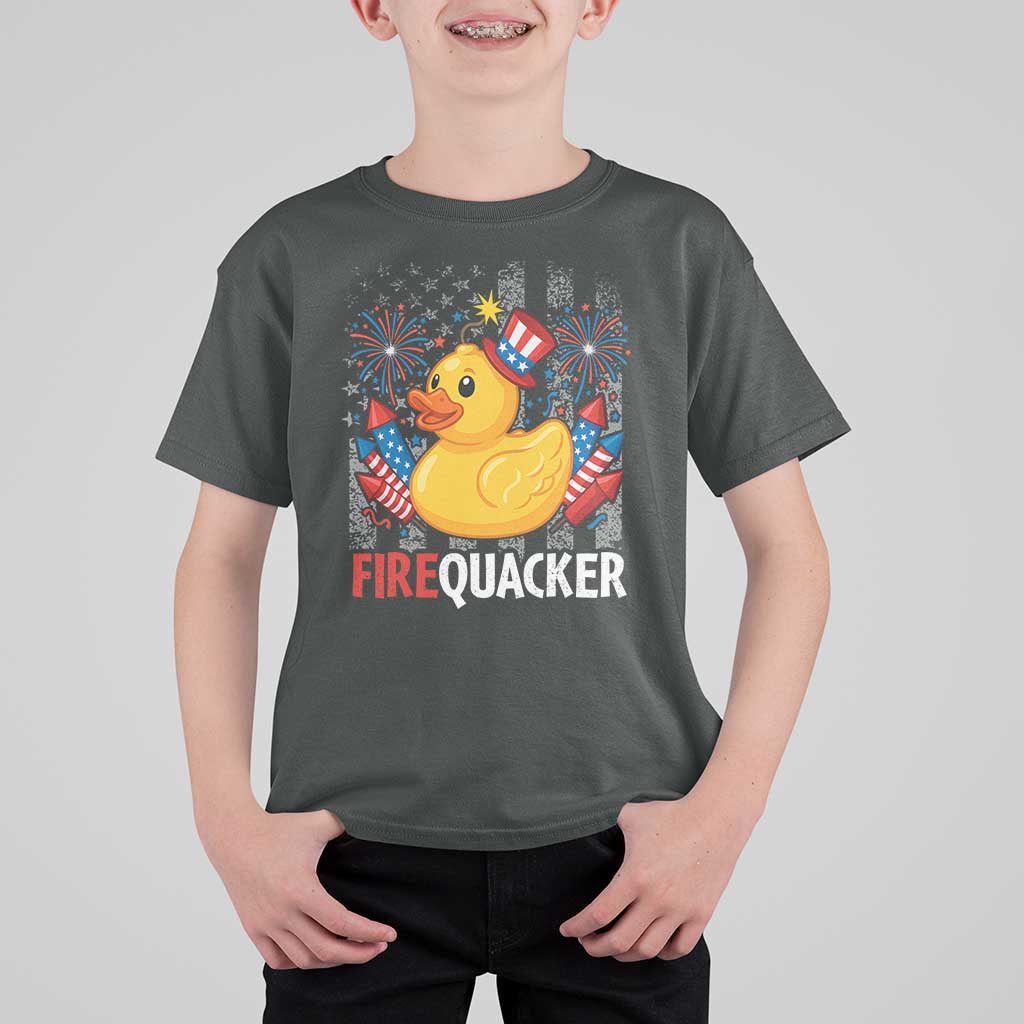 Funny 4th of July Duck Firequacker T Shirt For Kid Patriotic Vintage American Flag - Wonder Print Shop