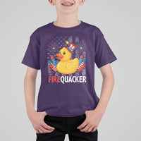 Funny 4th of July Duck Firequacker T Shirt For Kid Patriotic Vintage American Flag - Wonder Print Shop