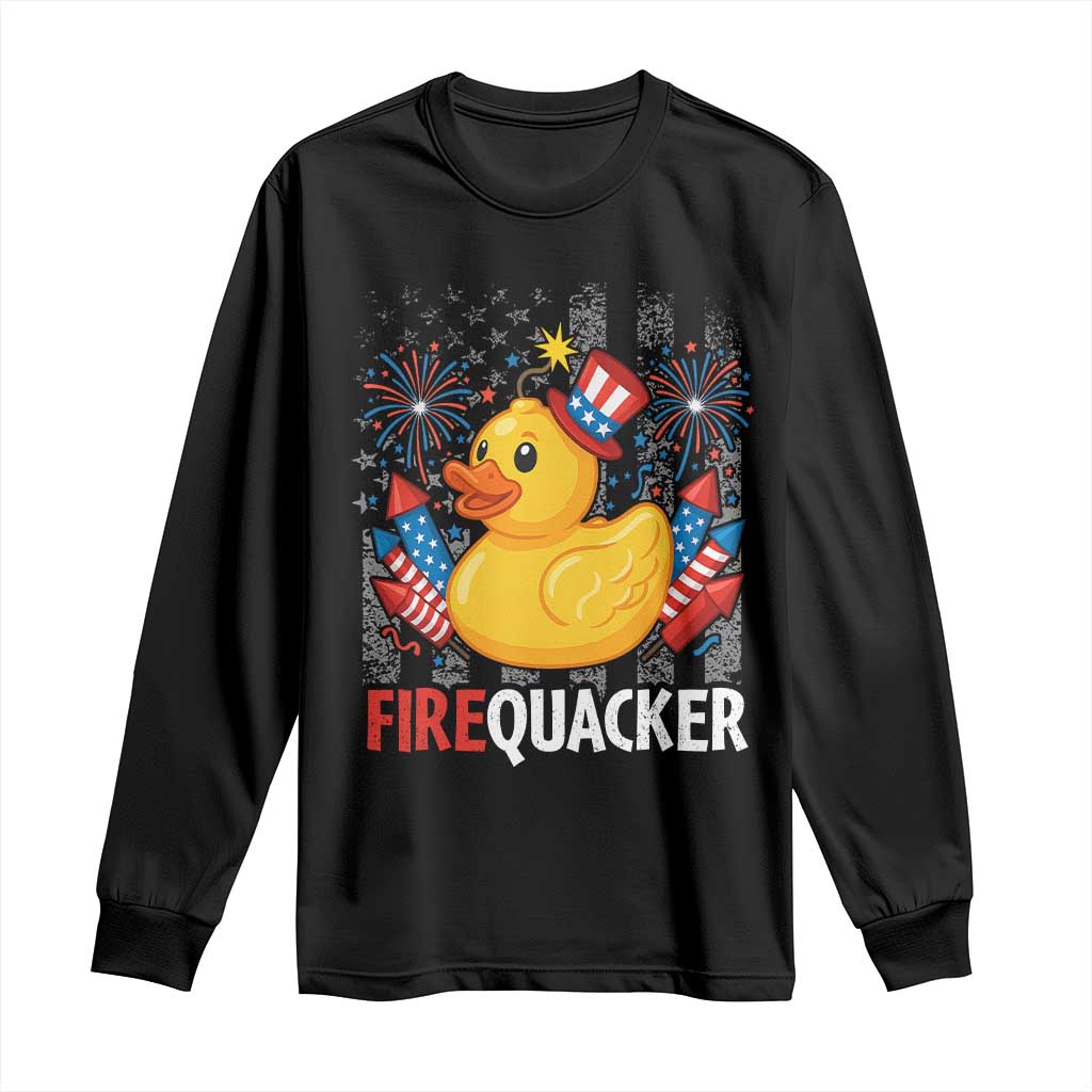 Funny 4th of July Duck Firequacker Long Sleeve Shirt Patriotic Vintage American Flag - Wonder Print Shop