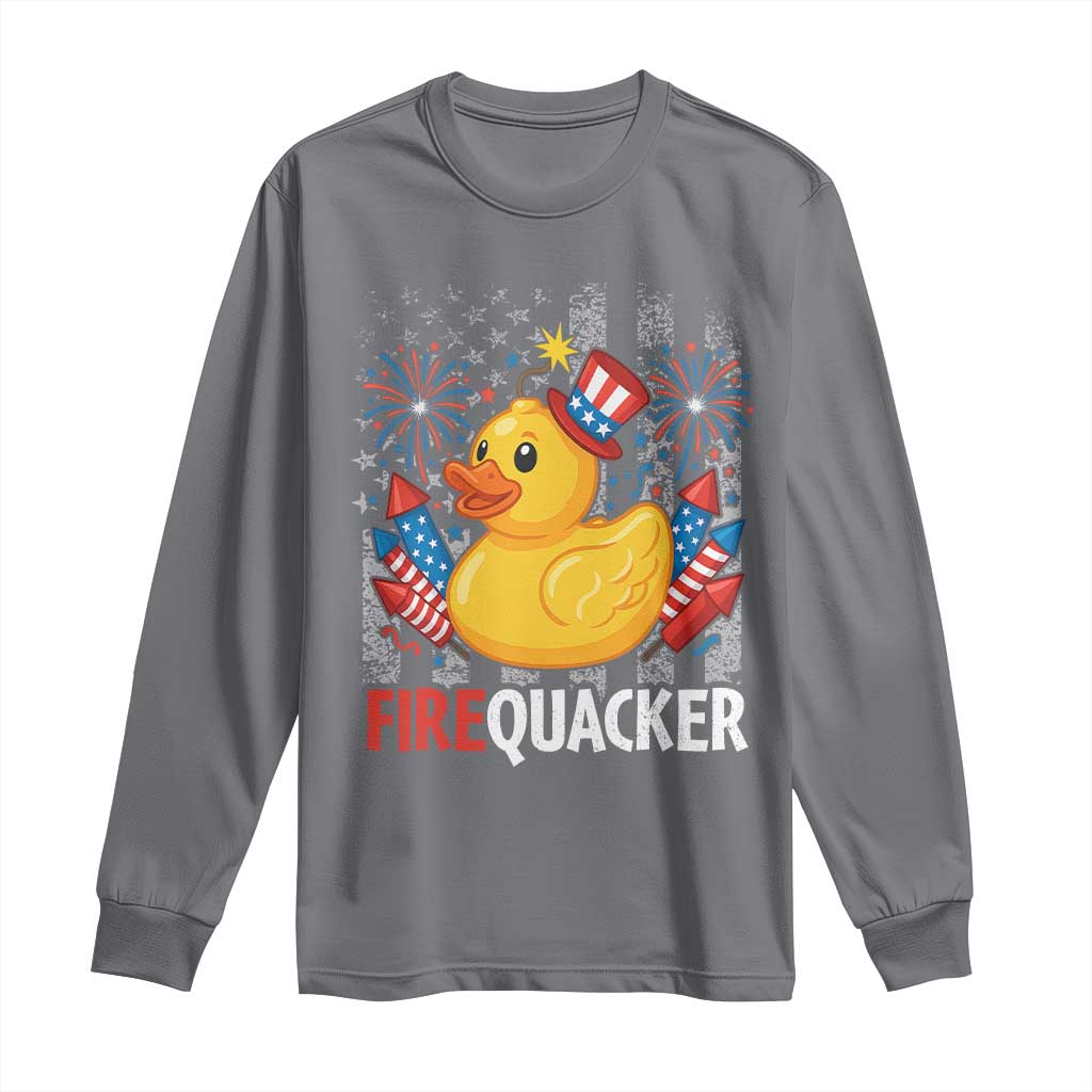 Funny 4th of July Duck Firequacker Long Sleeve Shirt Patriotic Vintage American Flag - Wonder Print Shop