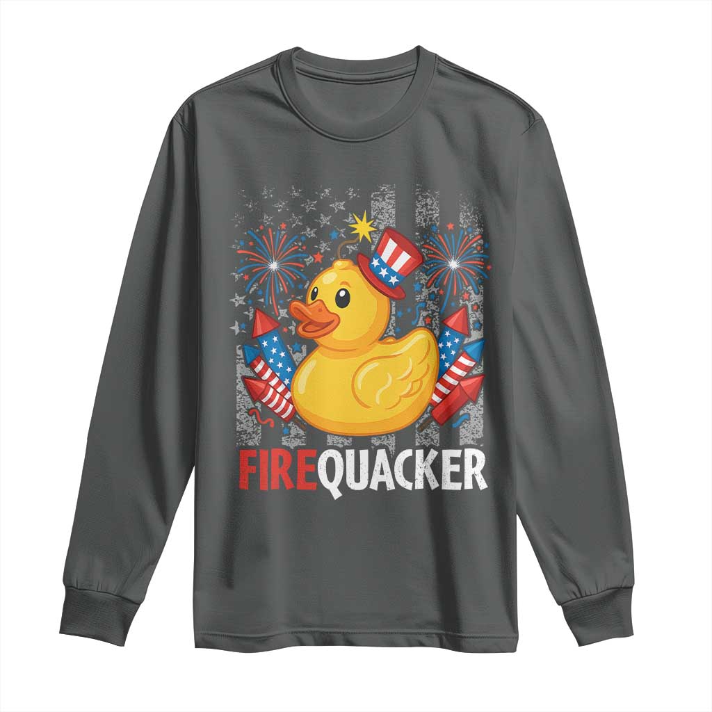 Funny 4th of July Duck Firequacker Long Sleeve Shirt Patriotic Vintage American Flag - Wonder Print Shop