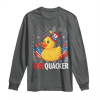 Funny 4th of July Duck Firequacker Long Sleeve Shirt Patriotic Vintage American Flag - Wonder Print Shop