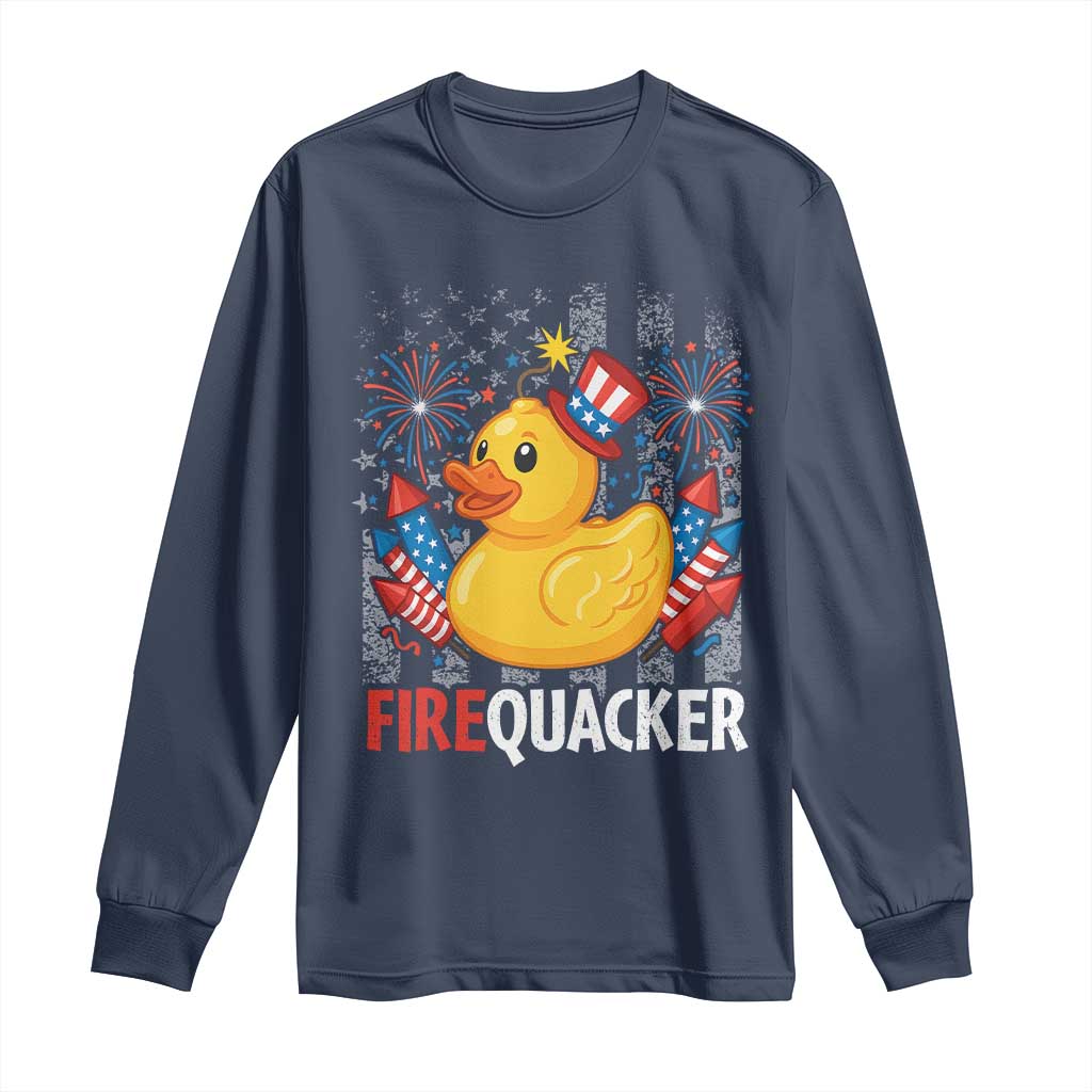 Funny 4th of July Duck Firequacker Long Sleeve Shirt Patriotic Vintage American Flag - Wonder Print Shop