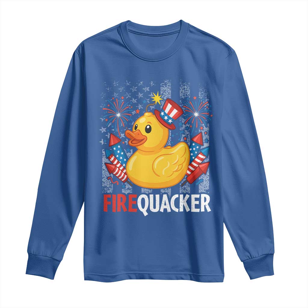 Funny 4th of July Duck Firequacker Long Sleeve Shirt Patriotic Vintage American Flag - Wonder Print Shop